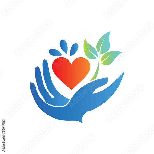Hands with heart and leaf vector logo template. Charity and donation logotype.
Heart with hands and family vector logo. Health care and medical icon.