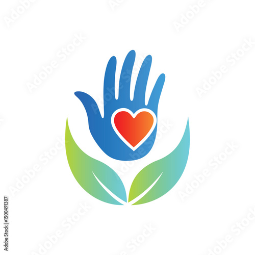 Hands with heart and leaf vector logo template. Charity and donation logotype.
Heart with hands and family vector logo. Health care and medical icon.