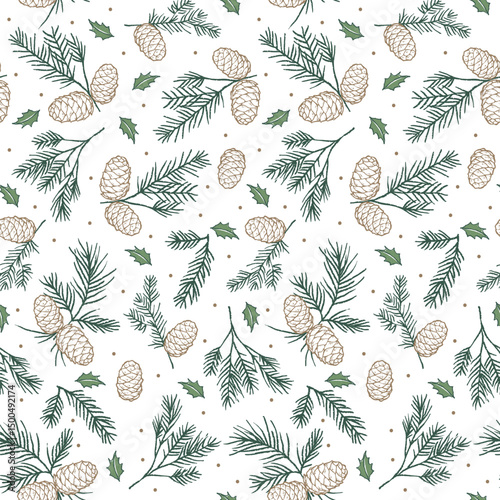 Pinecone Seamless Pattern Vector Art Design