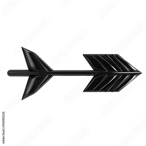 Abstract Arrow with Layered Motifs in Glossy Black Isolated on Transparent Background