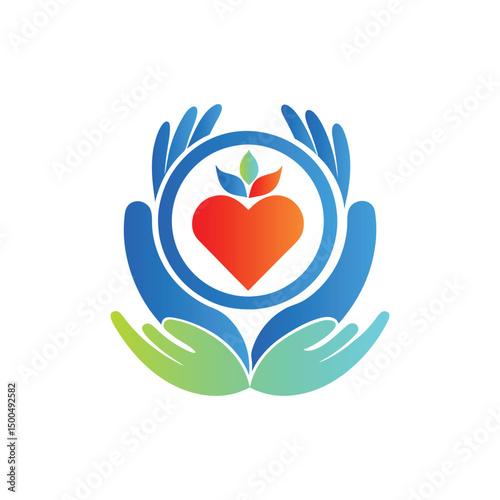 Hands with heart and leaf vector logo template. Charity and donation logotype.
Heart with hands and family vector logo. Health care and medical icon.