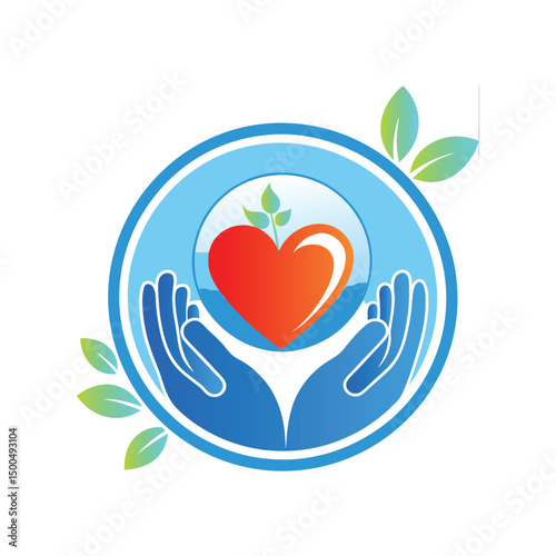 Hands with heart and leaf vector logo template. Charity and donation logotype.
Heart with hands and family vector logo. Health care and medical icon.