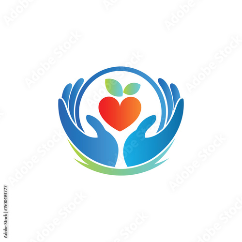 Hands with heart and leaf vector logo template. Charity and donation logotype.
Heart with hands and family vector logo. Health care and medical icon.