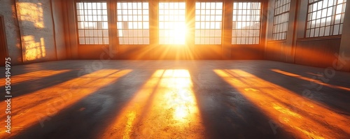 Sunset in warehouse  sunbeams floor
