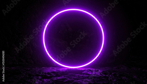 Purple Neon Circle Dark Cave.