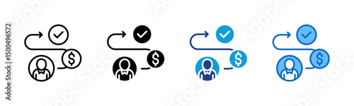 Process Flow - Multi Style Icon - Linear flow with people and currency — represents business workflow or process optimization