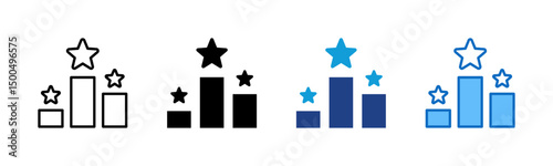 Performance Rating - Multi Style Icon - Bar chart with stars, representing ranking, feedback, and performance evaluation