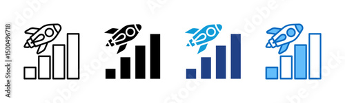 Business Growth - Multi Style Icon - rising bar chart with a rocket, symbolizing business growth and acceleration