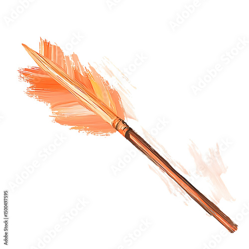 Artistic Arrow with Fluid Brushwork in Soft Apricot Isolated on Transparent Background