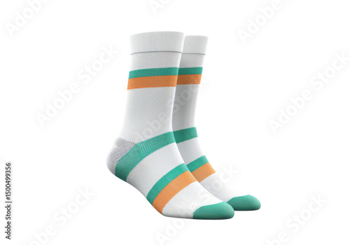 Pair of striped socks isolated on a white background, On Transparent Background, Png