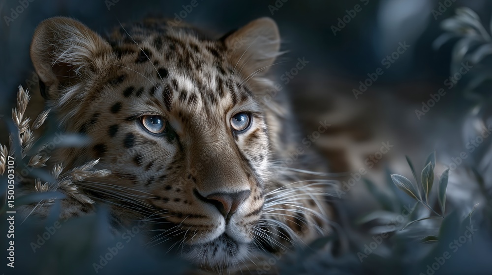 Fototapeta premium Majestic Leopard in Night Forest Wildlife Photography Nature Image