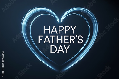 Glowing Heart Happy Father's Day Design with Electric Blue Outline on Dark Backdrop for Special Greetings