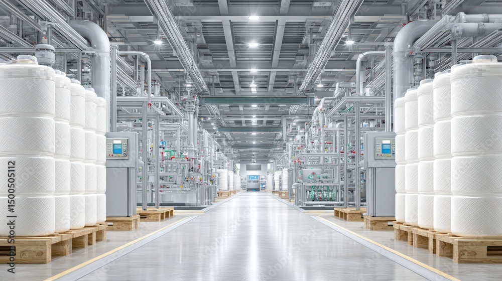 Obraz premium Industrial Production Hall Cleanroom Pipes Reels Manufacturing Factory