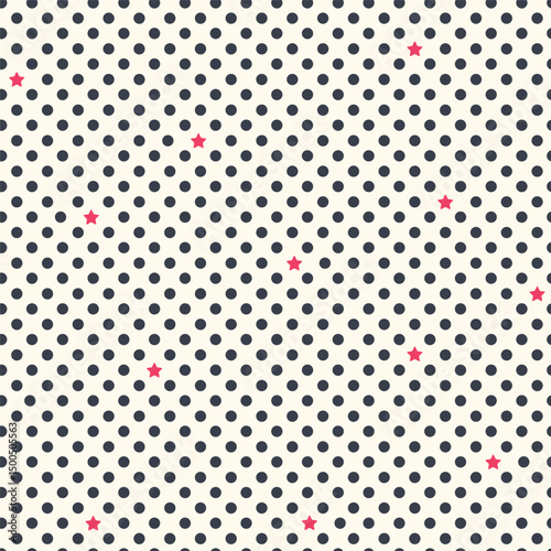 Vector background with polka dot and tiny stars. Fashion trendy seamless pattern. Polka dot wallpaper. Cute joyful allover print for fabric, paper, textile, kids clothes and accessories