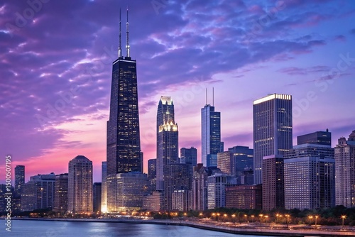 Stunning Cityscape at Dusk Vibrant Colors and Skyscrapers