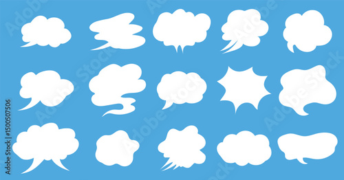 Speech bubble, set white steam effect, clouds