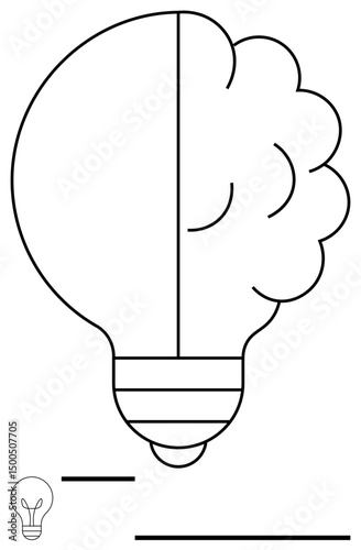 Outline of a lightbulb blending with a brain, representing innovation, creativity, intelligence, solutions, and problem solving. Ideal for concepts thumbs up growth, learning, education and flat