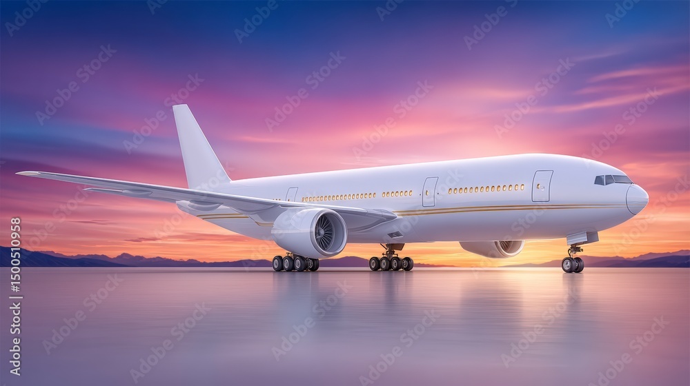 Obraz premium Airplane at Sunset Travel Aviation Journey Departure Flight