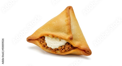 Middle Eastern Fat ayer Pies and Samosas Stuffed with White Cheese and Meat, Isolated on White Background