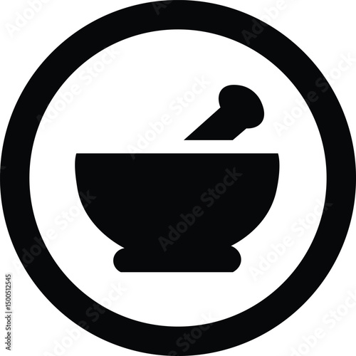 Black mortar and pestle silhouette vector illustration design on white background.