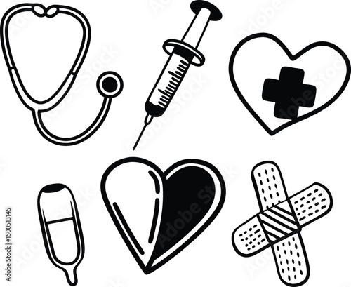 set of medical icons, outline icons related to doctor. Linear icon collection.