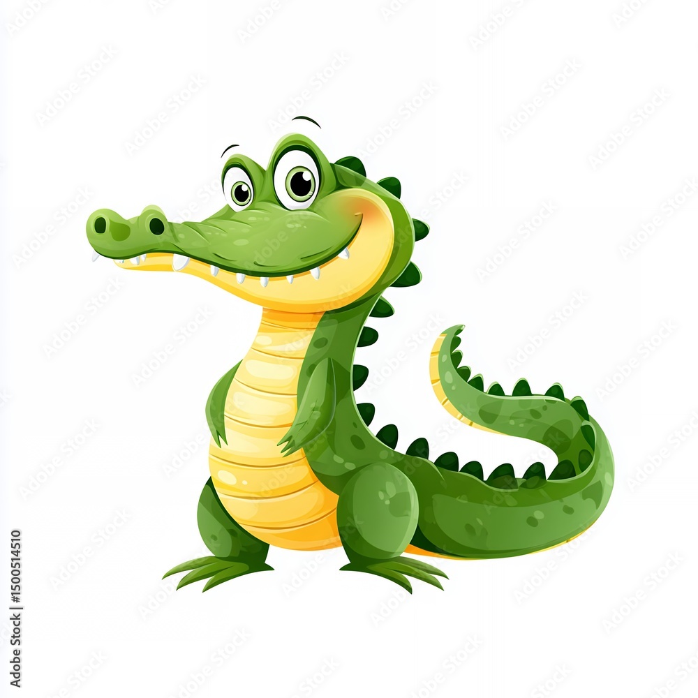 Fototapeta premium Happy Green Cartoon Crocodile Illustration