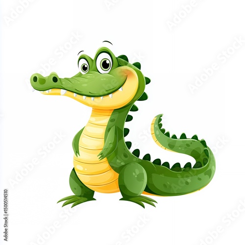 Happy Green Cartoon Crocodile Illustration
