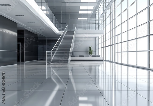 Modern Office Building Interior Design Glass Staircase Reception new gray room real clean light     