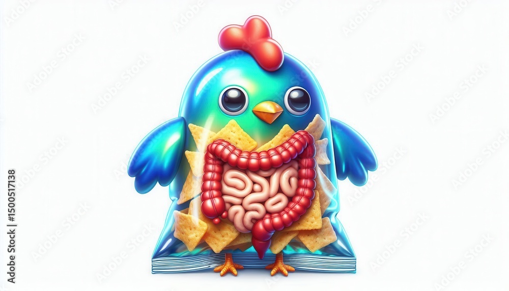 Naklejka premium Whimsical chicken character illustration digital art colorful creative playful environment