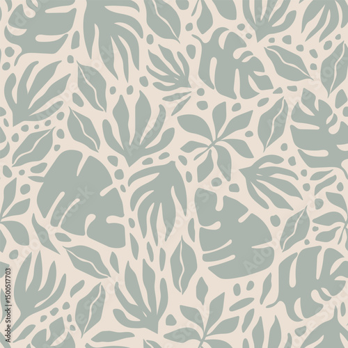 Bold maximalist tropical vector background. Modern botanical abstract seamless pattern. Groovy allover print with tropical leaves, branches and flowers