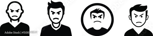 Angry Man Furrowed Brow Vector Silhouette on Transparent Background

