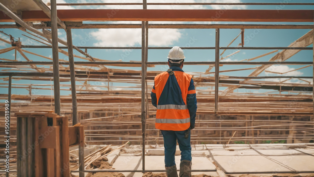 Construction workers wearing safety gear are on the building.A construction worker operating a large crane, wearing protective gear and a helmet. Construction workers wearing safety gear are on the building.A construction worker operating a large crane, wearing protective gear and a helmet.