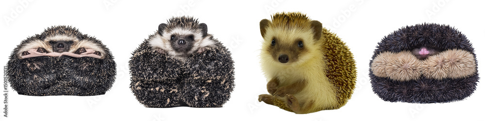 Obraz premium A Cute Hedgehog Curled into a Ball with Tiny Nose and Soft Fur in Cozy Poses