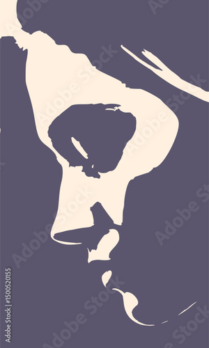 Young woman face side view in low key style. Elegant silhouette of a female head.
