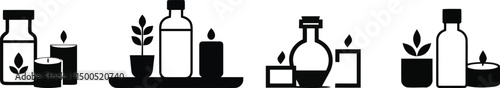 Aromatherapy Oil Vector Silhouettes Set – Essential Oils Icons on Transparent Background

