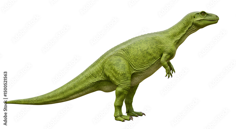 Obraz premium Detailed Green Dinosaur with Textured Skin and Sharp Claws Side View