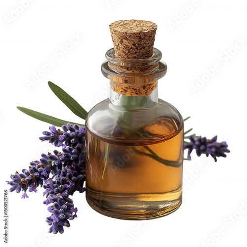 Lavender essential oil bottle aromatherapy spa wellness beauty treatment natural product health care remedy on transparent background