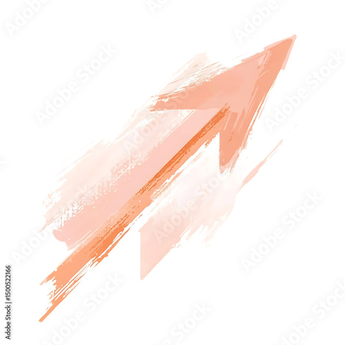 Artistic Arrow with Fluid Brushwork in Soft Apricot Isolated on Transparent Background