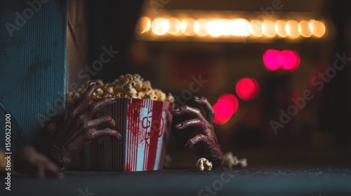 Night of Horror: Zombie Hands Reaching for Popcorn at the Drive-In