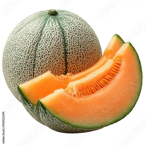 Fresh cantaloupe melon slices whole fruit healthy eating summer food orange color delicious cantaloupe diet on transparent background