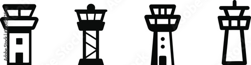 Airport Control Tower Silhouette Vector, Transparent Background

