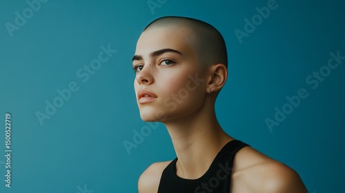 Portrait of a young woman with a buzz cut