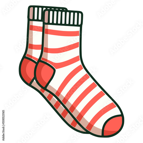 red striped socks warm fashion flat color vector illustration template design