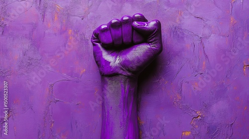 Purple painted fist on textured background