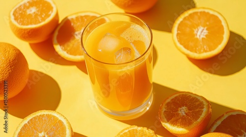 Refreshing glass of orange juice with slices