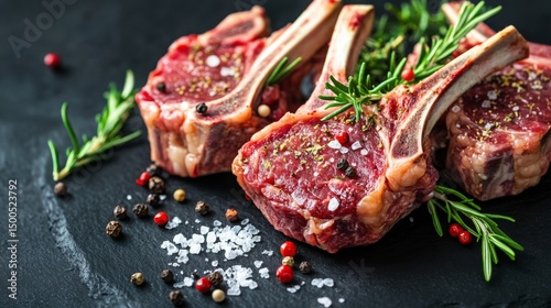 Raw lamb chops with rosemary and spices
