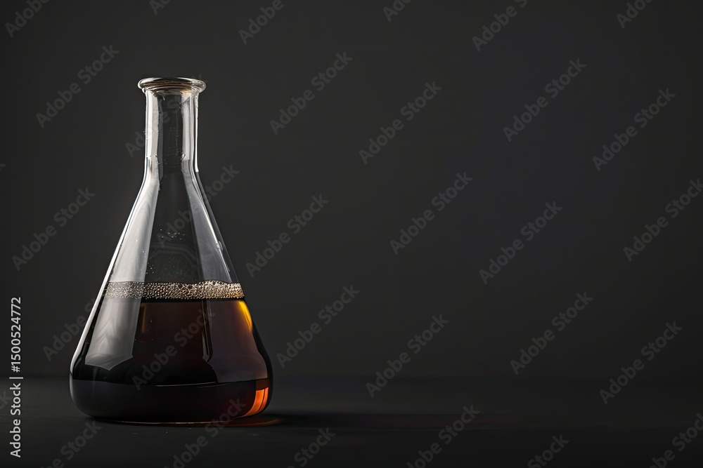 Detailed Visual of Glass Flask with Chemical Substance on Black Background Detailed Visual of Glass Flask with Chemical Substance on Black Background
