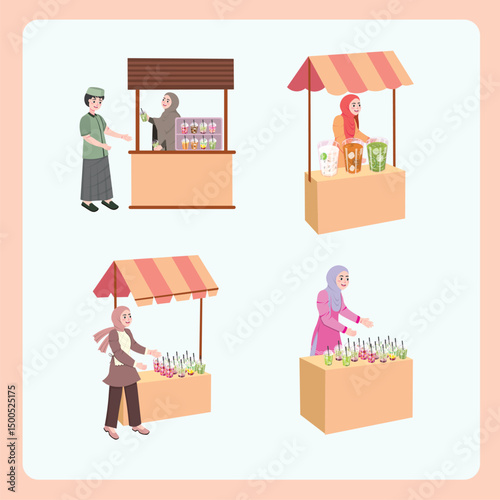 Muslim People Buy Takjil for Iftar Illustration