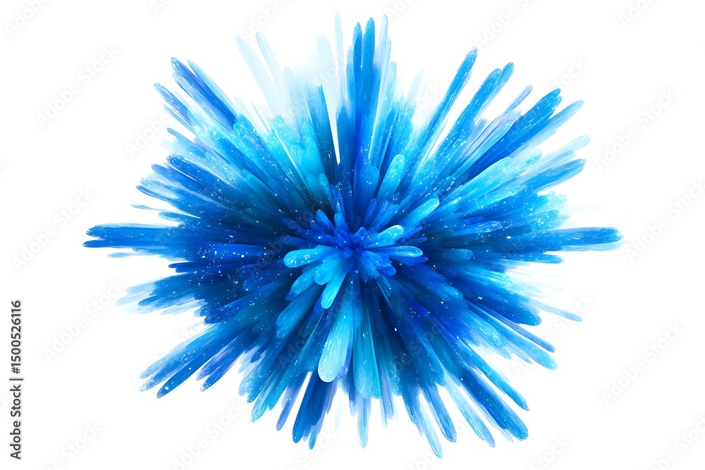 Obraz premium Abstract blue starburst with radiating crystal like shards on a white background view from above