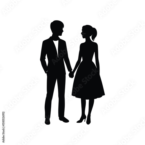 Wallpaper Mural Elegant Couple Silhouette Holding Hands, Symbolizing Love and Commitment Torontodigital.ca